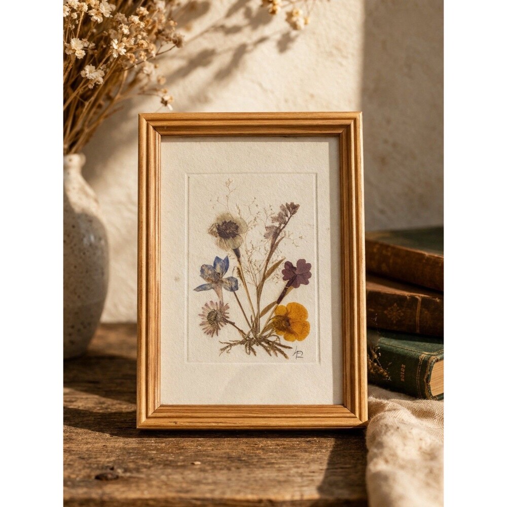 Vintage European Pressed Flower Rhône Glacier Botanical Framed Alpine Souvenir